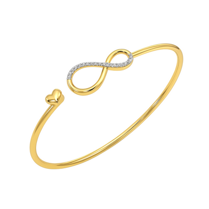 Gold bracelet with infinity symbol and heart detail on a white background