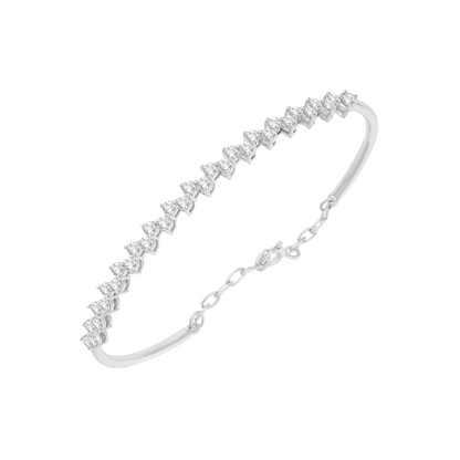 Silver bracelet with diamond-like stones on a white background