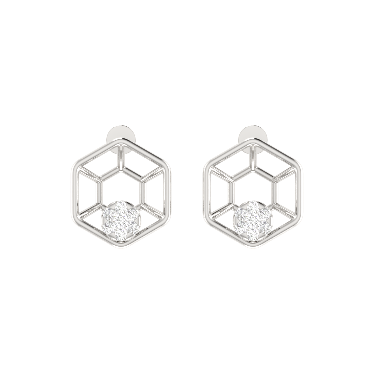 Hexa Node Platinum Plated Lab Grown Diamond Earrings