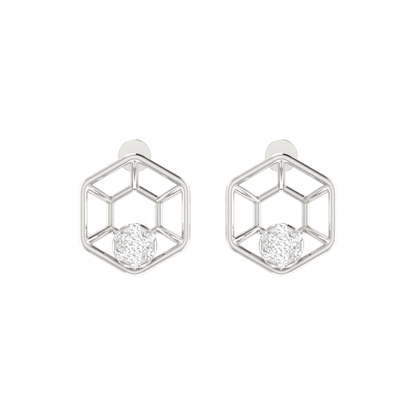 Hexa Node Platinum Plated Lab Grown Diamond Earrings