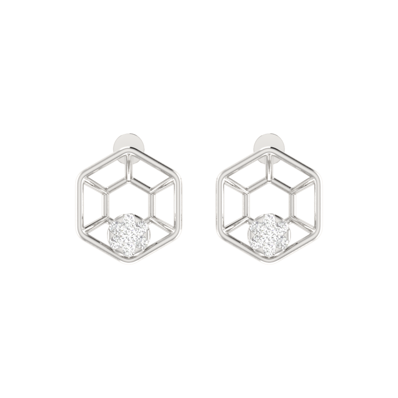 Hexa Node Platinum Plated Lab Grown Diamond Earrings