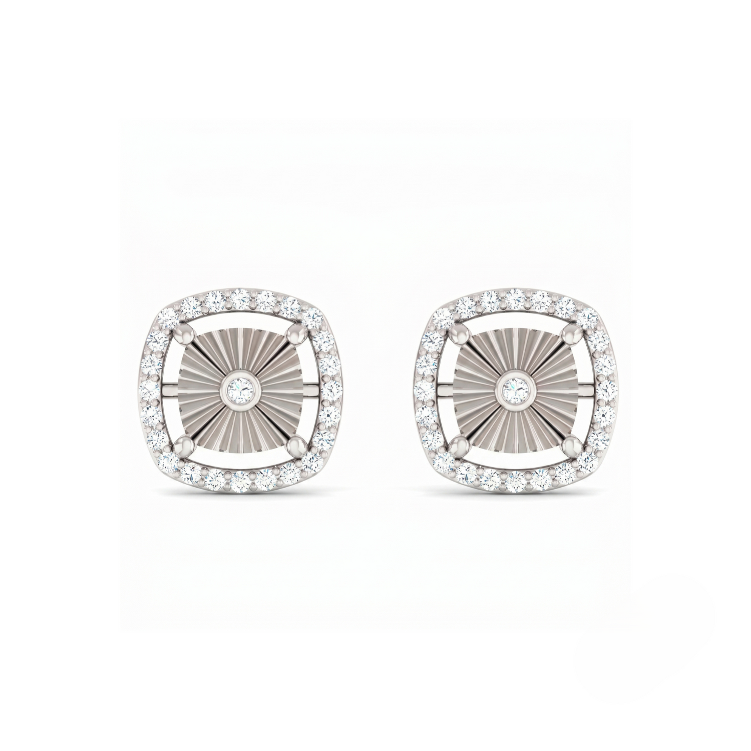Sunburst Halo  Platinum Plated Lab Grown Diamond Earrings
