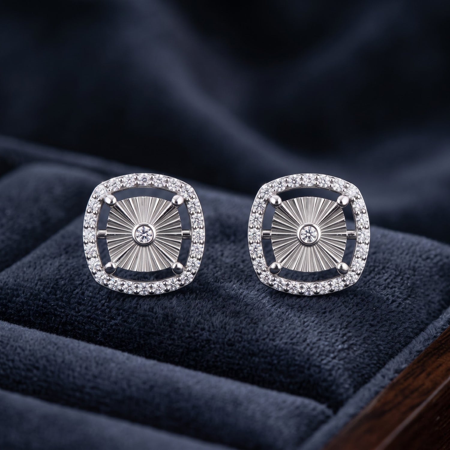 Sunburst Halo  Platinum Plated Lab Grown Diamond Earrings