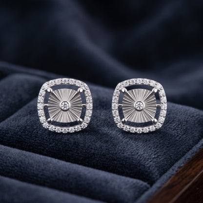 Sunburst Halo  Platinum Plated Lab Grown Diamond Earrings