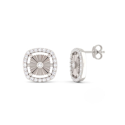 Sunburst Halo  Platinum Plated Lab Grown Diamond Earrings