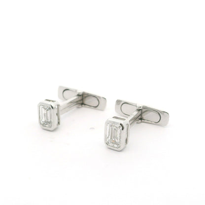 Bezel Set Emerald Cut Lab Grown Diamond Cufflinks