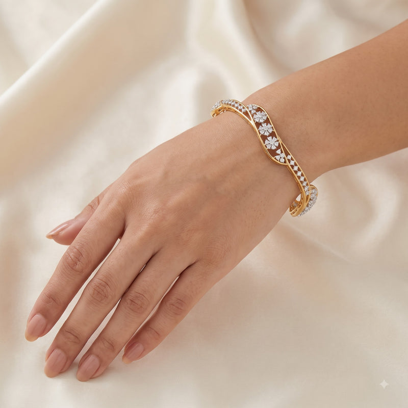 Twinkling PetalWave Lab Grown Diamond Bangle