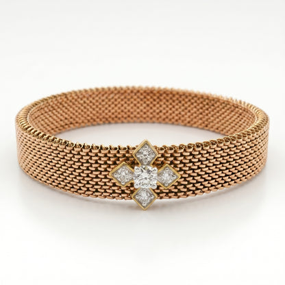 Rose gold mesh bracelet with floral lab grown diamond motif