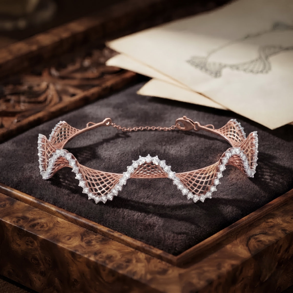 Ornate Curl Lab Grown Diamond Bracelet