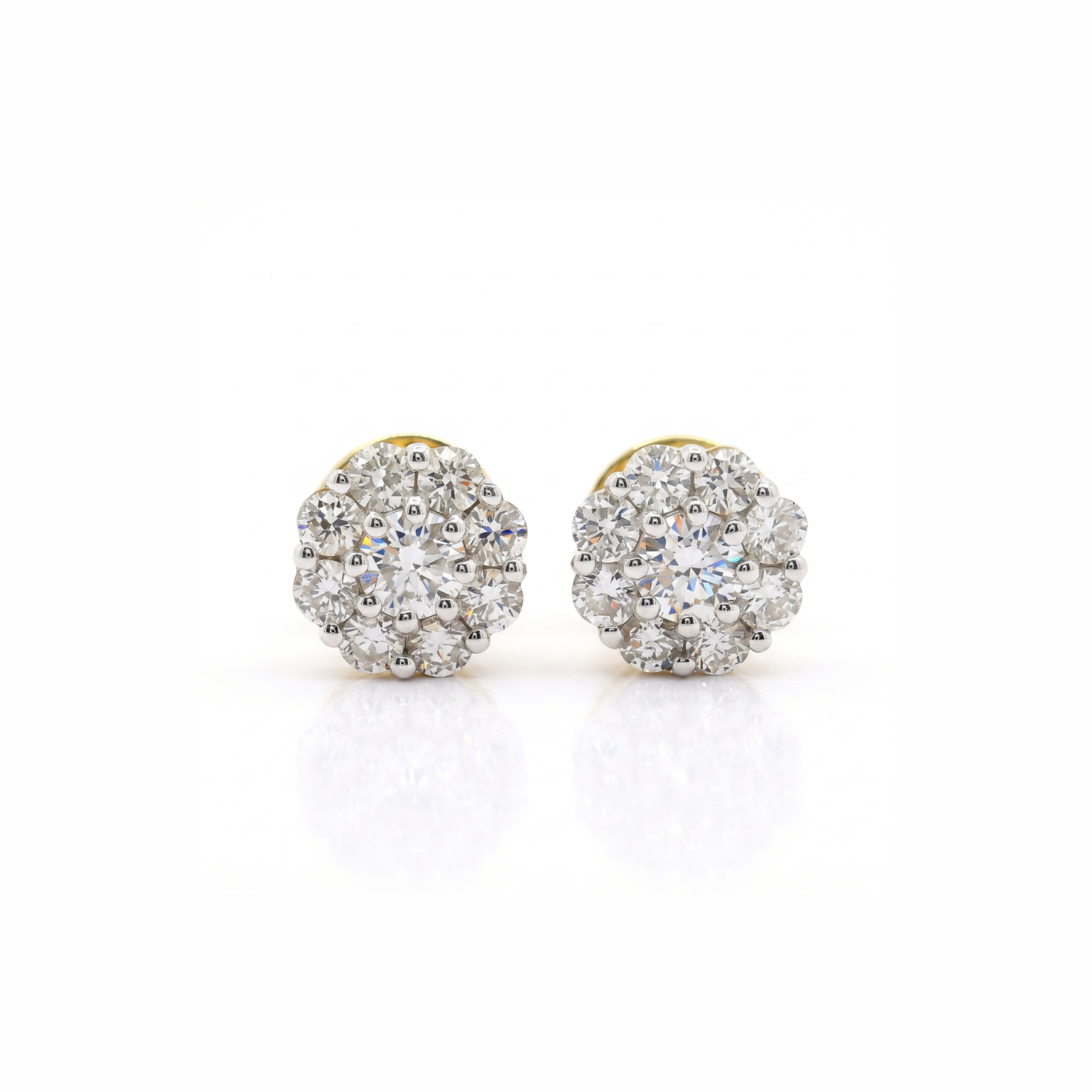 Pair of diamond earrings on a white background