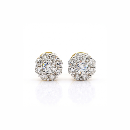 Pair of diamond earrings on a white background