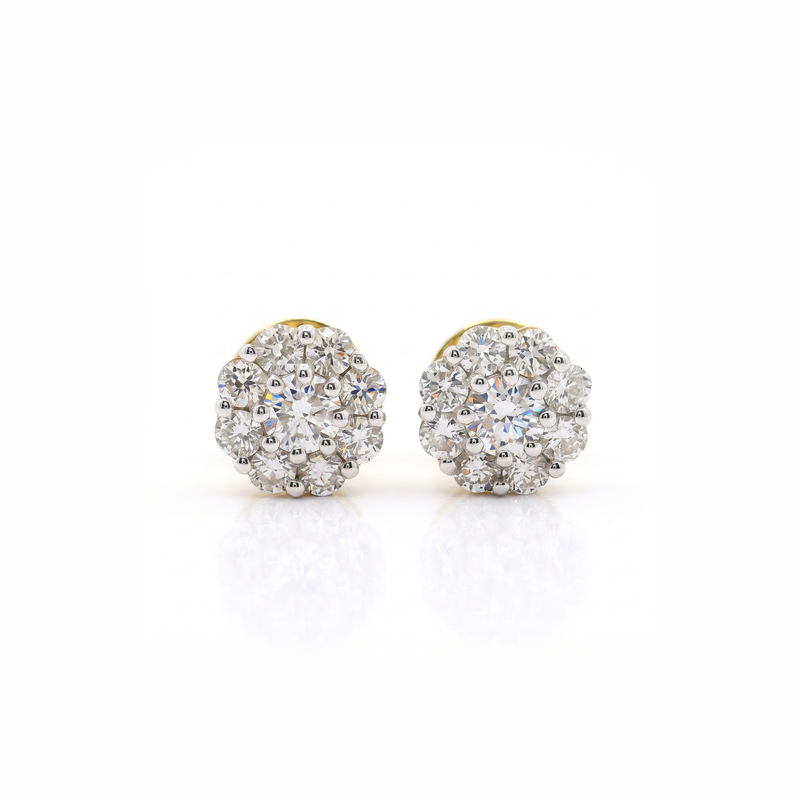 Pair of diamond earrings on a white background