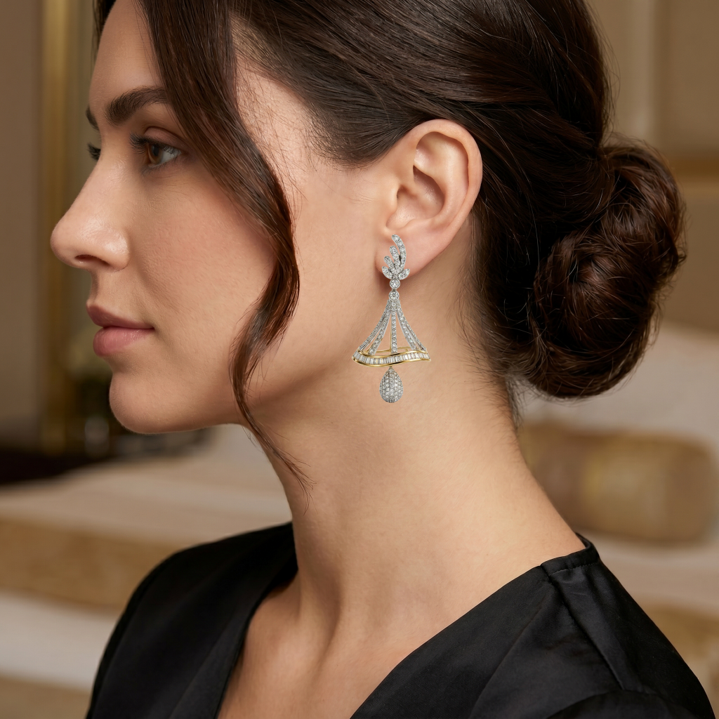 Ritz Pave Pendulum Lab Grown Diamond Earrings