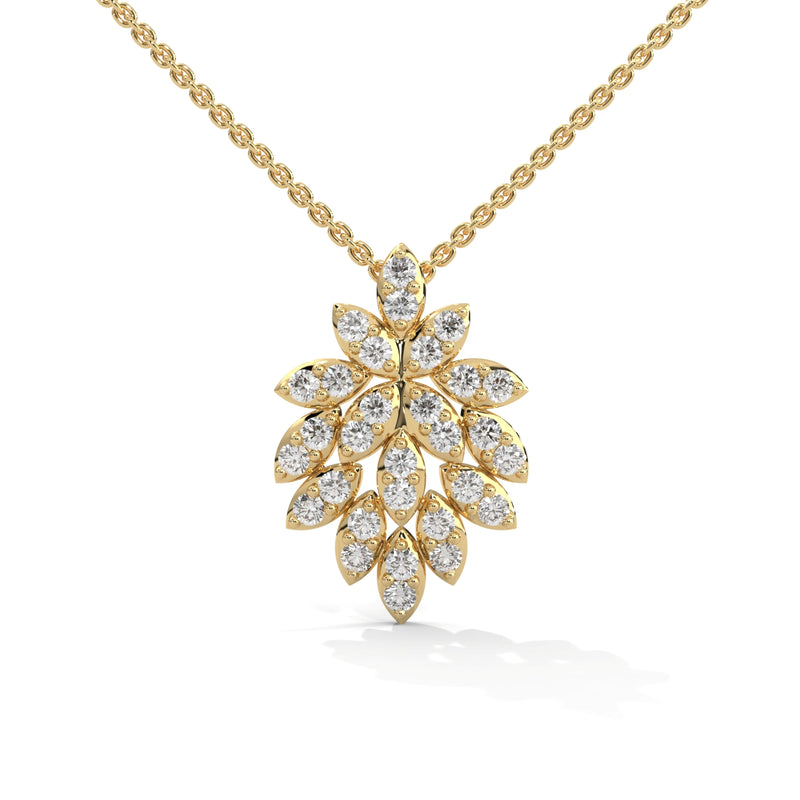 Elegant Gold Leaf Lab Grown Diamond Pendant