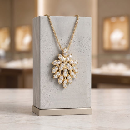 Elegant Gold Leaf Lab Grown Diamond Pendant