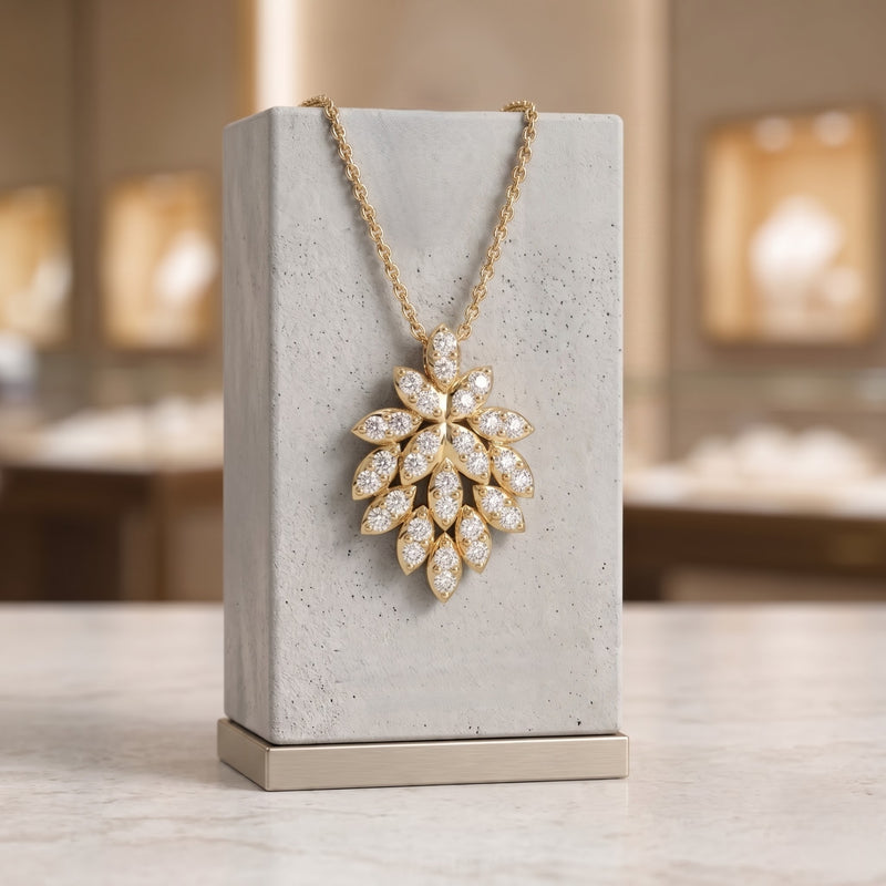 Elegant Gold Leaf Lab Grown Diamond Pendant