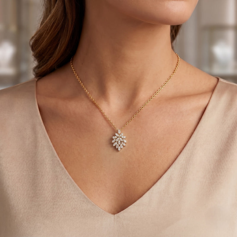 Elegant Gold Leaf Lab Grown Diamond Pendant