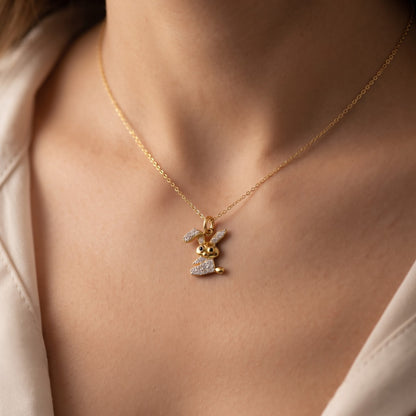 Golden Bunny Lab Grown Diamond Pendant