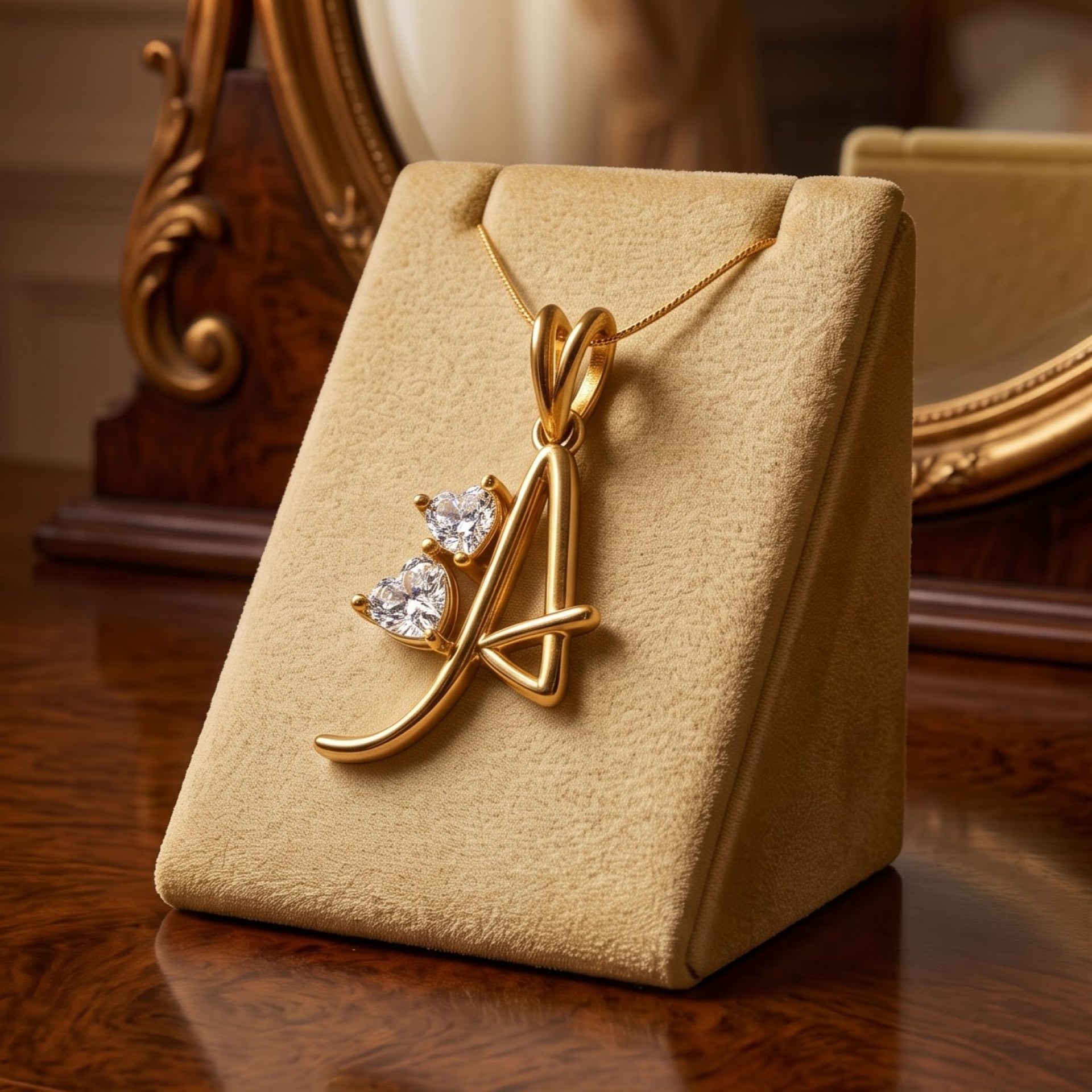 Gold initial pendant necklace featuring the letter &