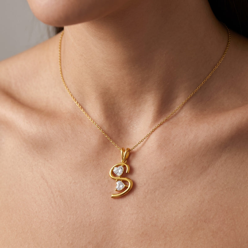 Sparkle Hearts "S" Lab Grown Diamond Pendant