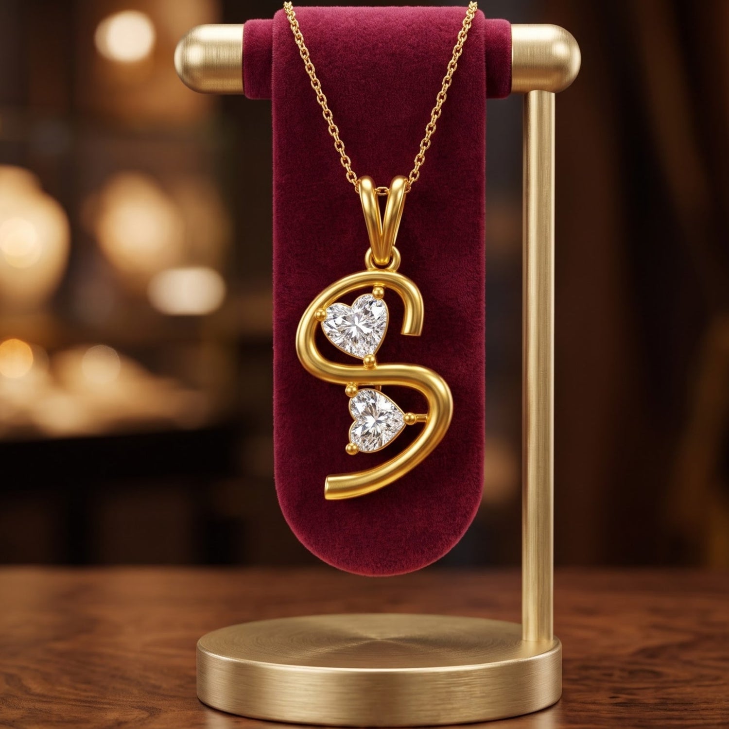 Sparkle Hearts "S" Lab Grown Diamond Pendant
