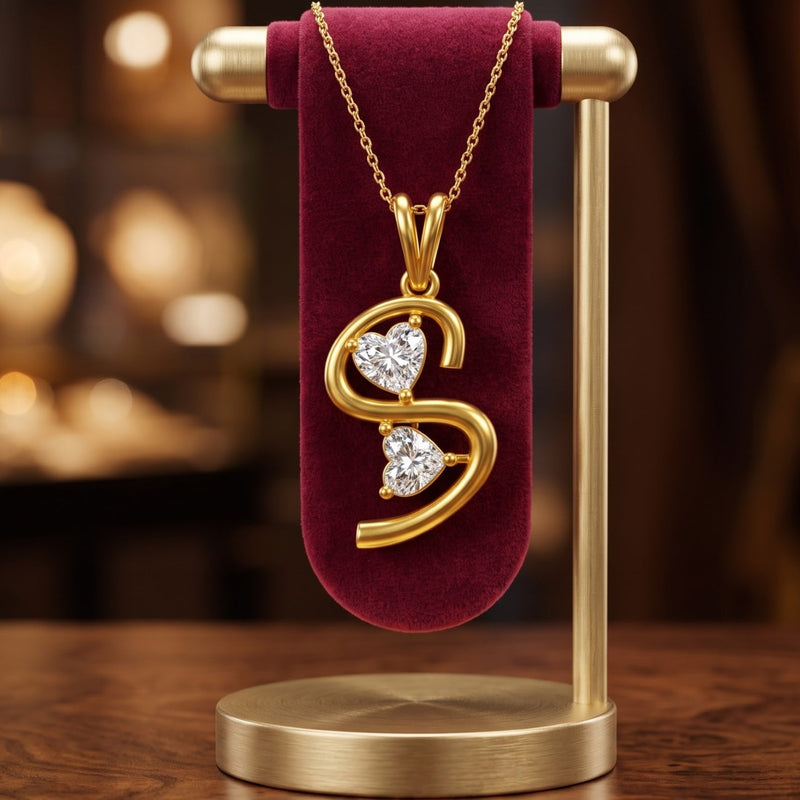 Sparkle Hearts "S" Lab Grown Diamond Pendant