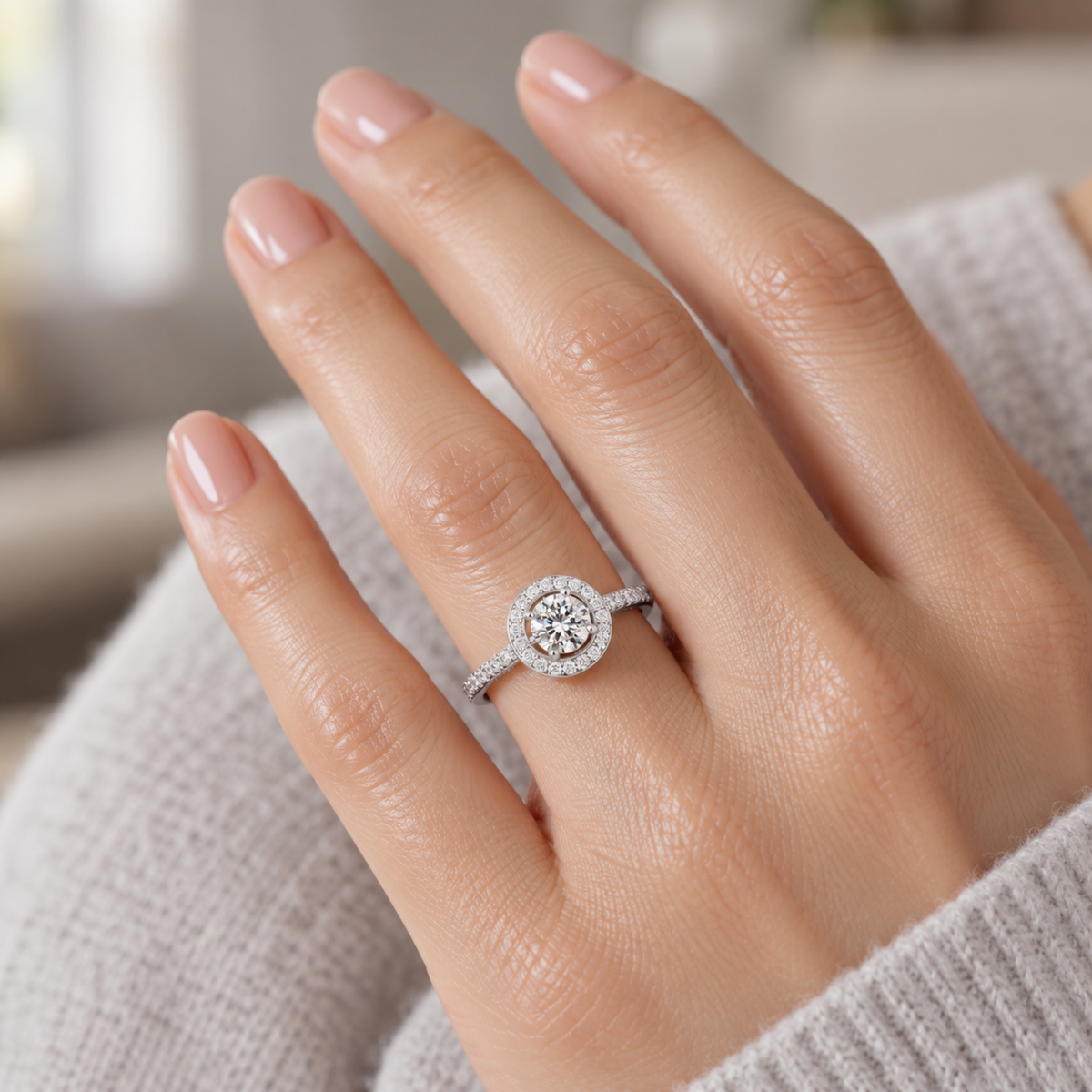 Elegant Radiance Halo Lab Grown Diamond Ring
