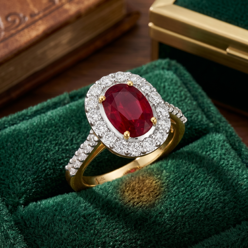 Ruby Celestial Halo Lab Grown Gemstone Ring