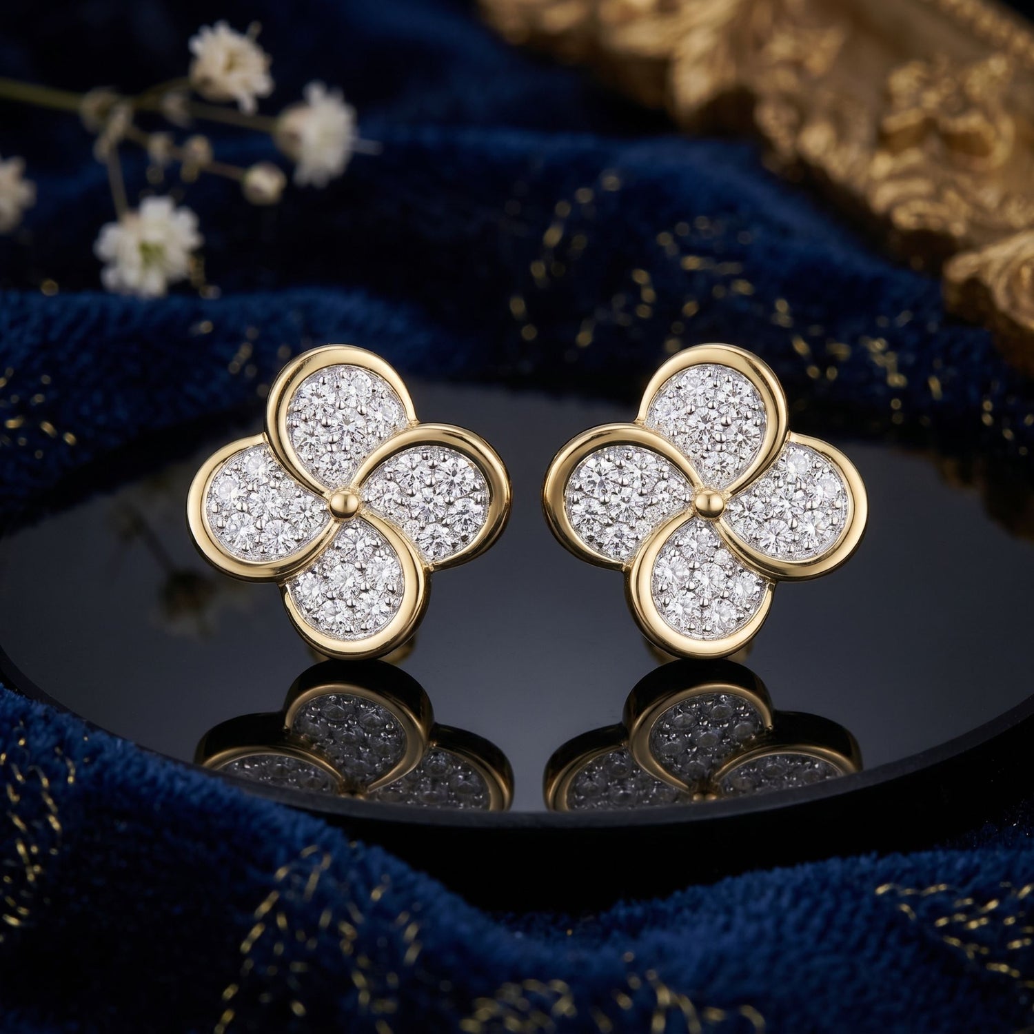 Four Petal Flower Lab Grown Diamond Earrings