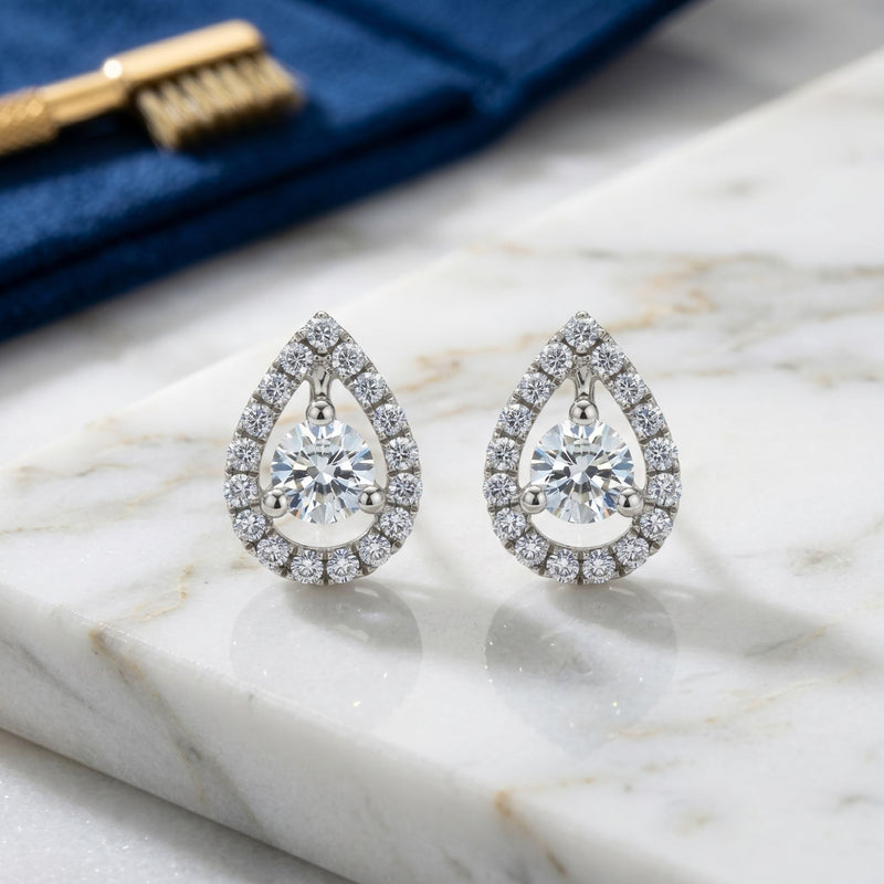 Teardrop Halo Lab Grown Diamond Earrings