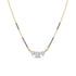A delicate gold chain necklace with a black bead line and a central cluster of clear gemstones, shown on a plain white background.
