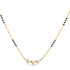 A gold chain necklace featuring a delicate branch-shaped pendant adorned with small clear stones, flanked by rows of small black beads on each side, shown against a plain white background.