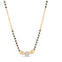 A gold and black beaded necklace with a central gold pendant featuring a clear round-cut diamond, displayed on a clean white background.