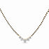 A yellow gold and black bead chain necklace with a V-shaped pendant featuring clear gemstones, shown on a plain white background.