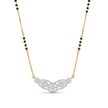 A gold and white gold beaded necklace with a central pavé diamond pendant, displayed on a clean white background.