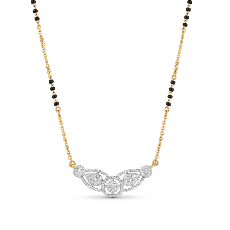 A gold and white gold beaded necklace with a central pavé diamond pendant, displayed on a clean white background.