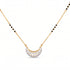 A gold chain necklace featuring a crescent-shaped pendant adorned with small clear stones and black bead accents along the chain, shown on a plain white background.