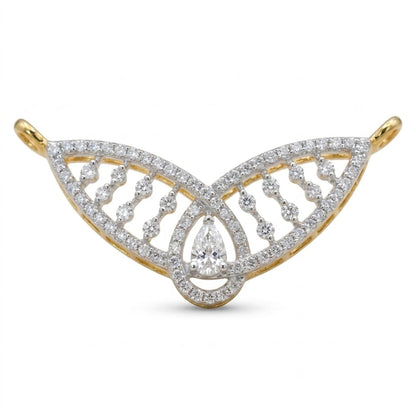 A yellow gold butterfly-shaped pendant brooch adorned with pavé-set round and pear-cut diamonds, shown on a plain white background.