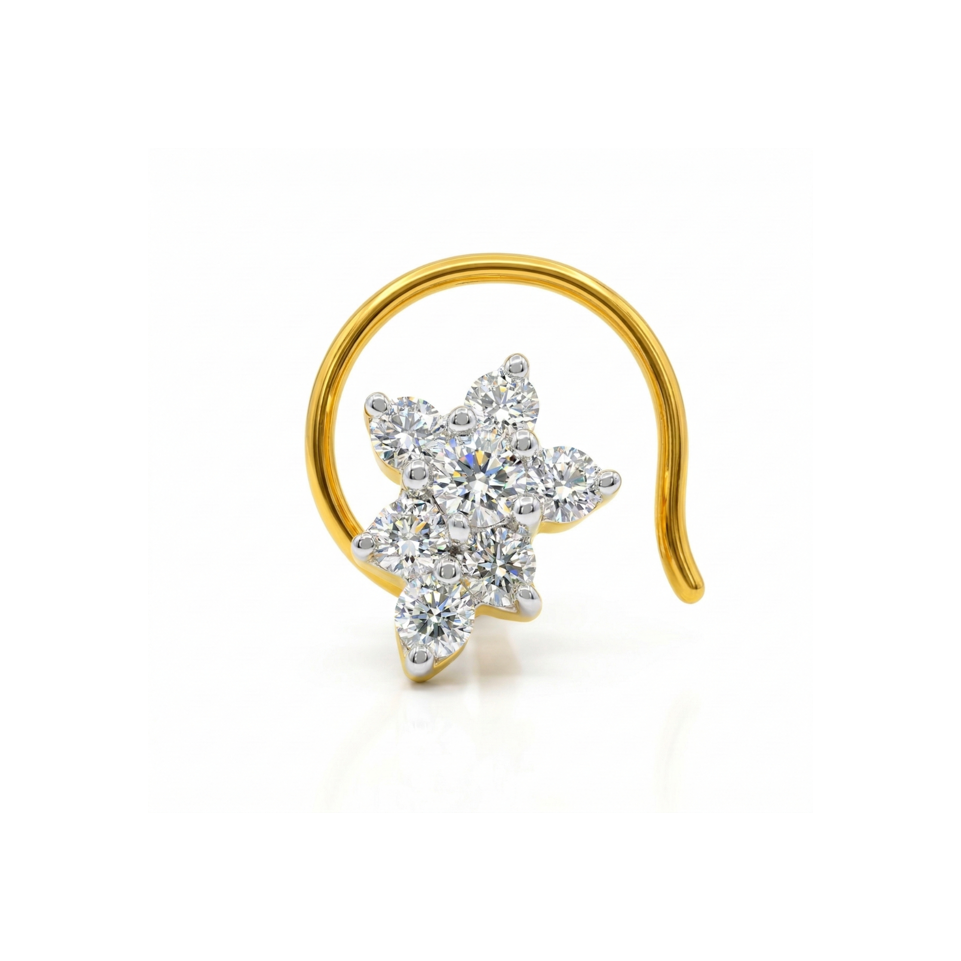 Gold nose ring with a star-shaped diamond on a white background