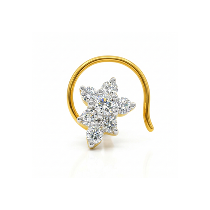 Gold nose ring with a star-shaped diamond on a white background