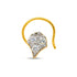 A gold crescent-shaped hoop nosepin with a teardrop-shaped cluster of clear round-cut gemstones at the center, shown on a plain white background.