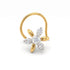 A gold flower-shaped nose ring with a central round diamond and four smaller marquise-cut diamonds, set on a plain white background.