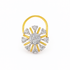 A two-tone yellow gold and white gold sunburst nose ring featuring a central round diamond cluster surrounded by radiating diamond and gold accents, with a curved gold top band, set against a plain white background.