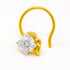 A gold nose hoop nose ring with a round brilliant-cut clear gemstone in a prong setting, shown on a clean white background.