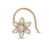 A gold huggie hoop earring featuring a flower-shaped cluster of clear gemstones, including a round center stone and marquise-cut petal stones, shown on a plain white background.