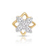 A yellow gold four-pointed star-shaped nosepin with a cluster of clear round-cut gemstones in the center, shown on a white background with a soft reflection below.