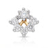 A floral cluster stud earring featuring clear round-cut diamonds in a silver-toned setting with a central yellow gold star accent, shown on a white background with a soft reflection.
