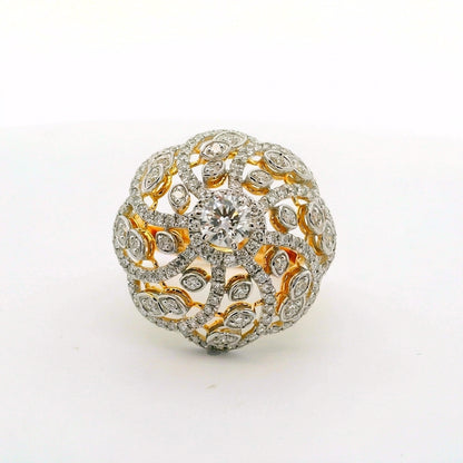 Decorative sphere with gold and silver design ring on a white background