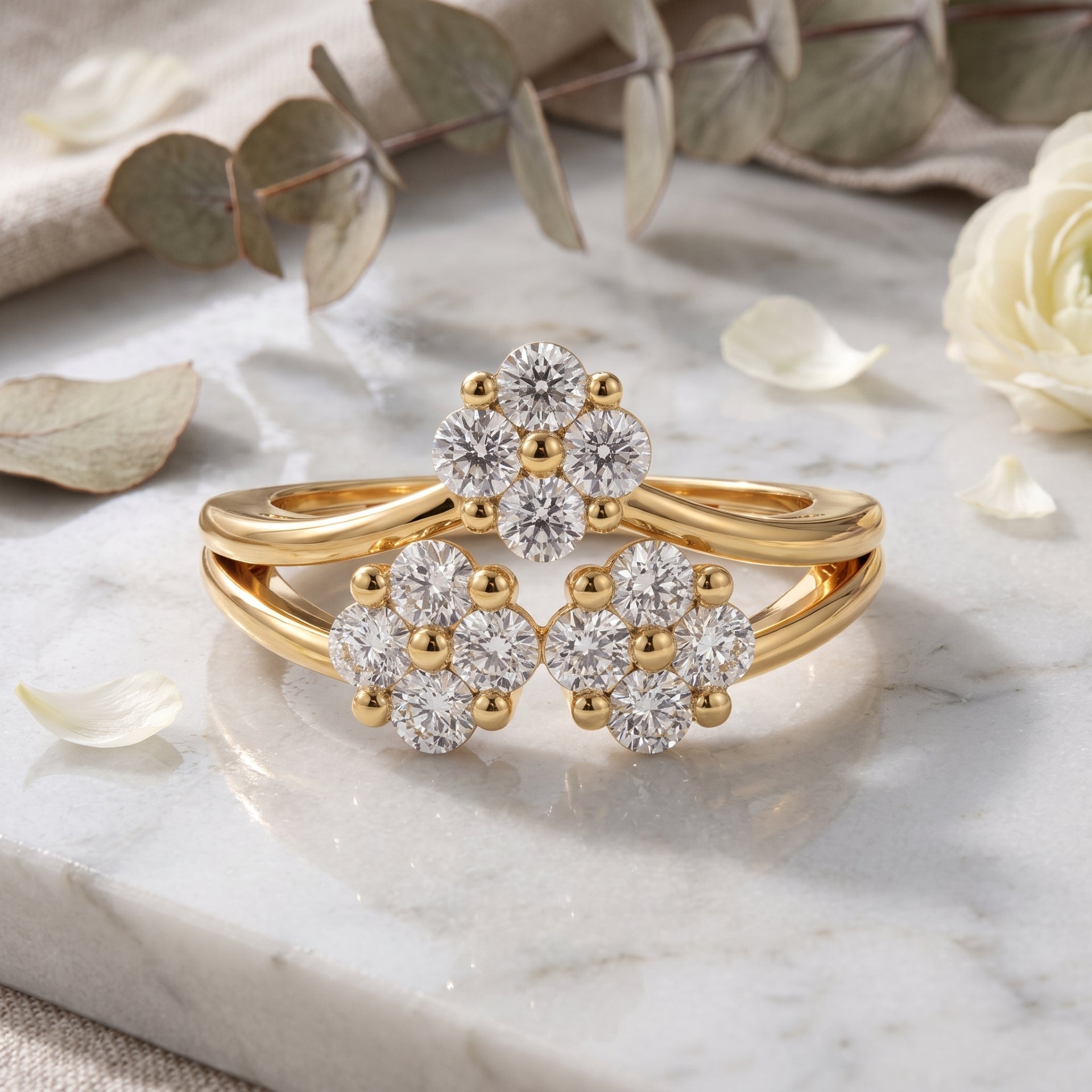 Three Flower Lab Grown Diamond Ring