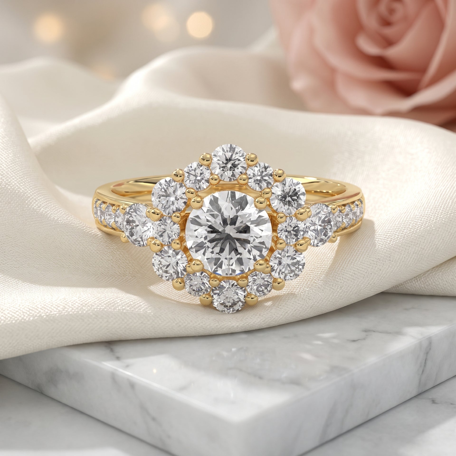 Gold Radiance Halo Lab Grown Diamond Ring